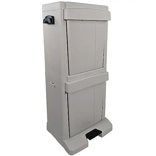USA Made BPA Free Pet Food Storage Bin with Step-On Access for Dogs and Cats in Grey and Black