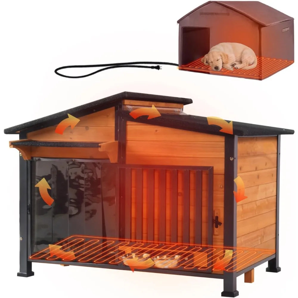 Outdoor Dog House Weatherproof With Heating Pad For Small To Medium Dogs