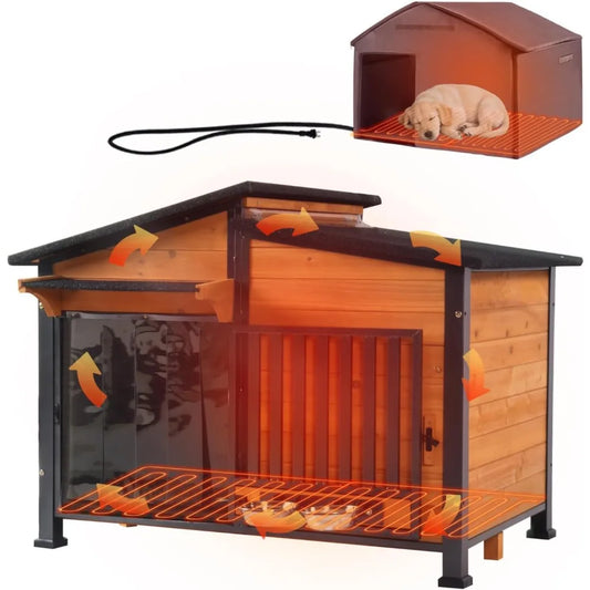 Outdoor Dog House Weatherproof With Heating Pad For Small To Medium Dogs