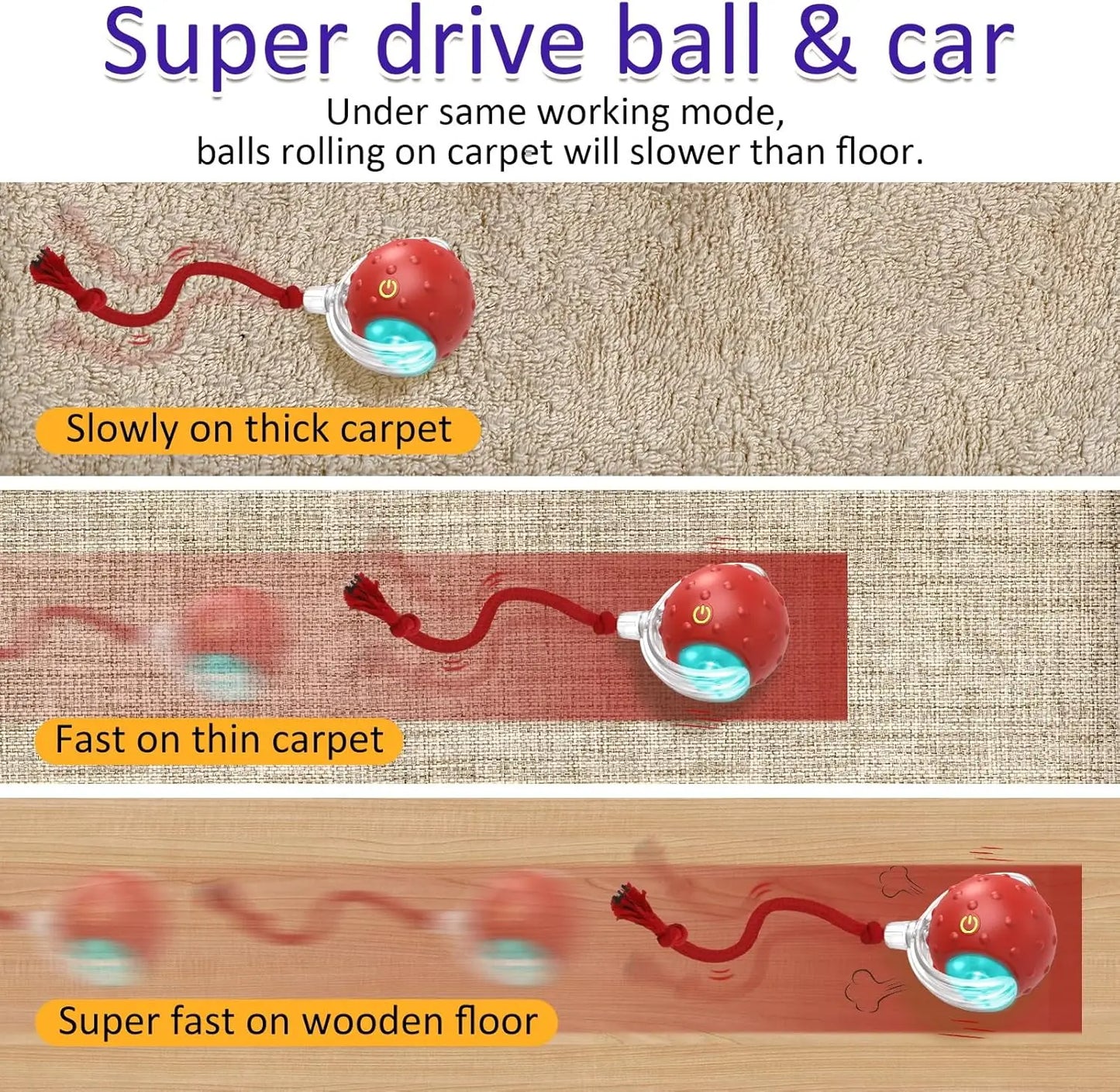 Interactive Cat Toy Ball for Indoor Cats Rolls Quickly and Chirps on Carpet Red
