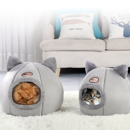Cozy Cat Bed with Cute Cat Ears Warm Plush Design Comfortable Eco-Friendly Machine Washable