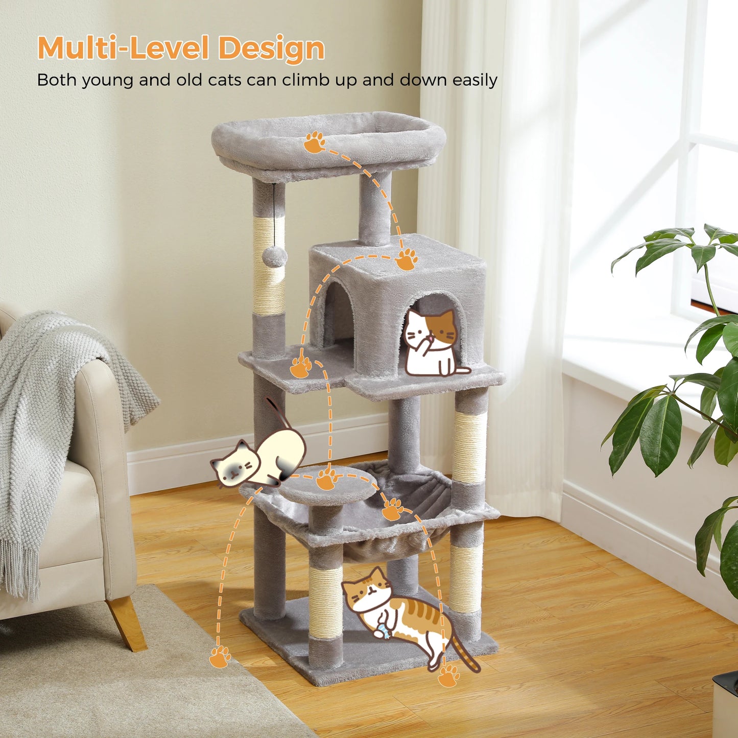Indoor Cat Tree 5 Level Tower With Metal Frame Top Perch
