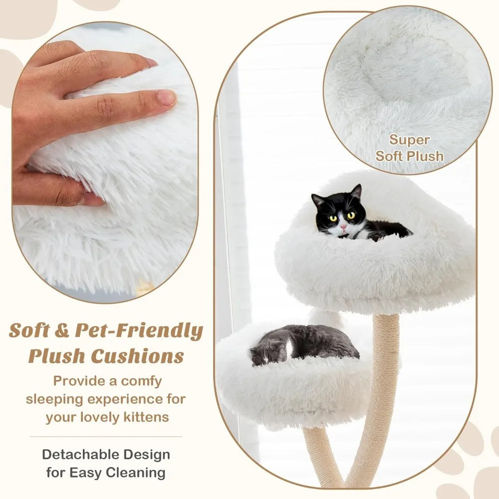 70 Inch Tall Cat Tree Tower with Scratching Posts Cozy Multi Level Design for Large Cats