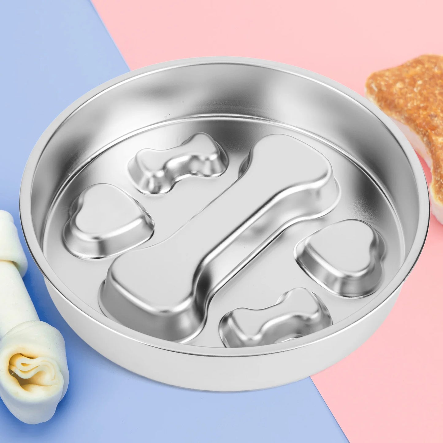 304 Stainless Steel Slow Feeder Dog Bowls With Non Slip Mat