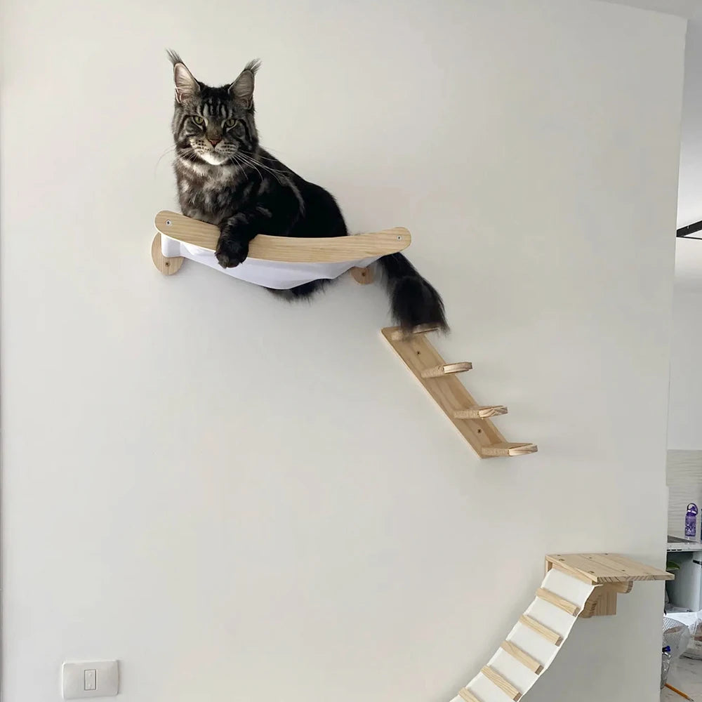 Cat Hammock and Stairway Wall Mounted Climbing Shelf with Sisal Rope Scratching Toy for Cats