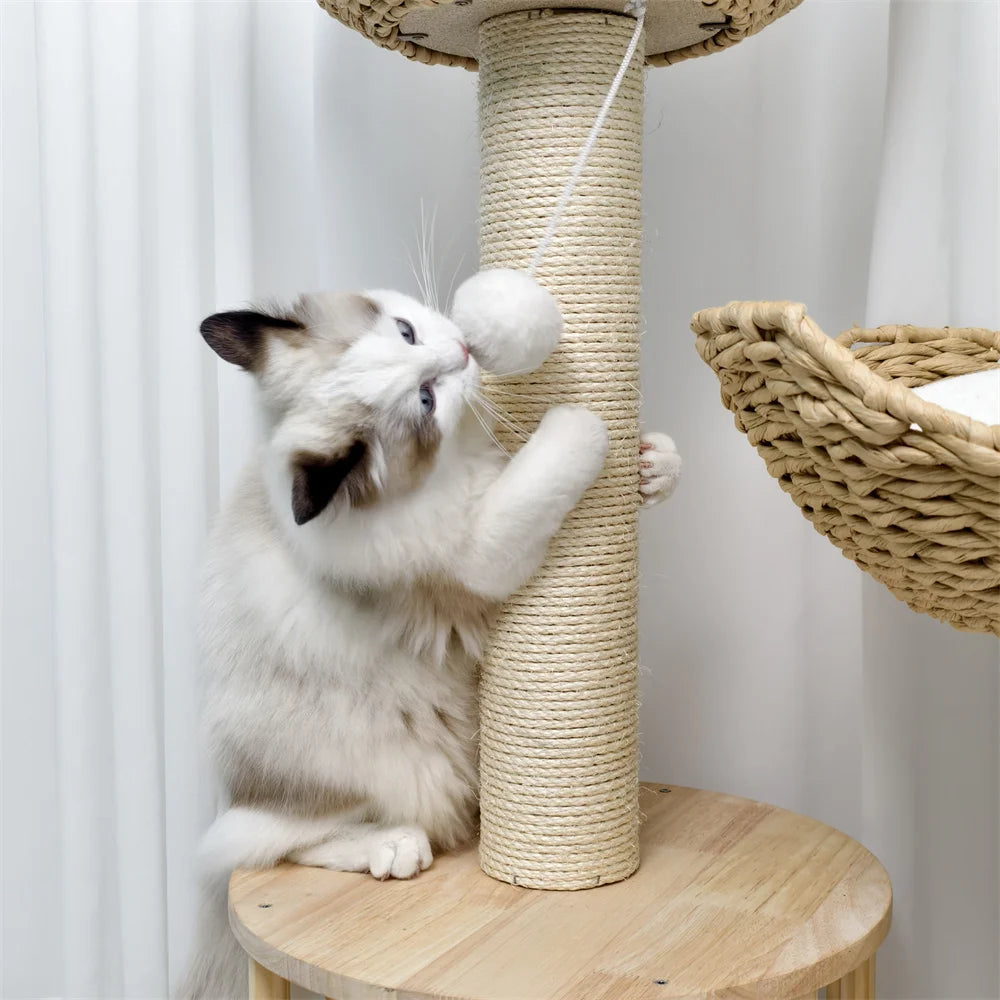 Three Tier Cat Tree Plush Napping Perches Sisal Rope Indoor