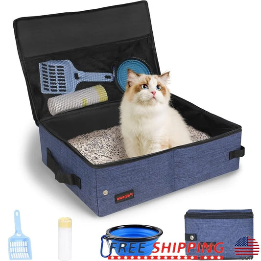 Portable Cat Travel Litter Box Collapsible Leakproof Odor Control Lightweight Travel Essential