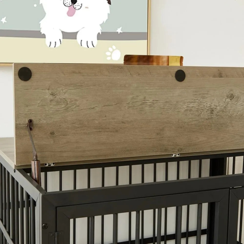 Grey Wrought Iron Dog Crate With Side Openings And Doors