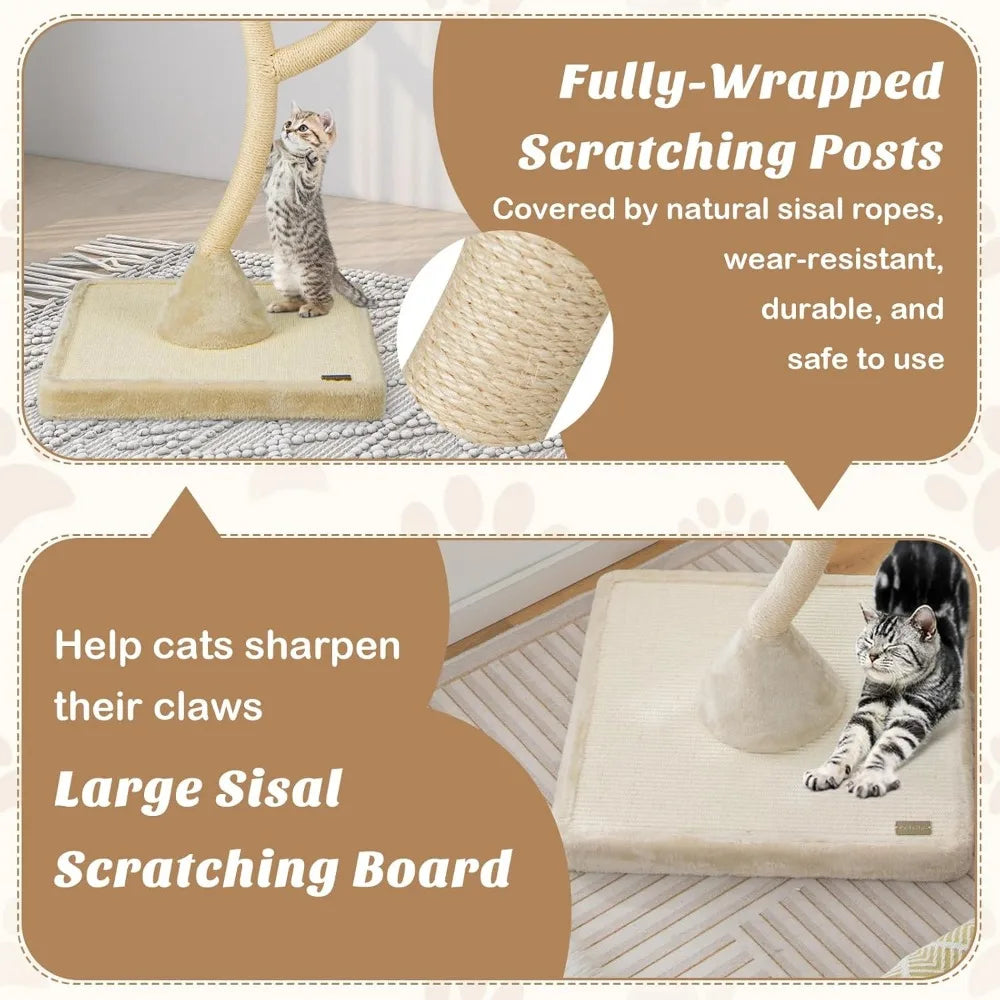 70 Inch Tall Cat Tree Tower with Scratching Posts Cozy Multi Level Design for Large Cats