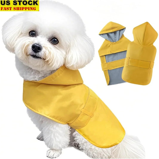 Waterproof Adjustable Dog Raincoat Poncho for Small Medium Dogs with Hood and Leash Hole