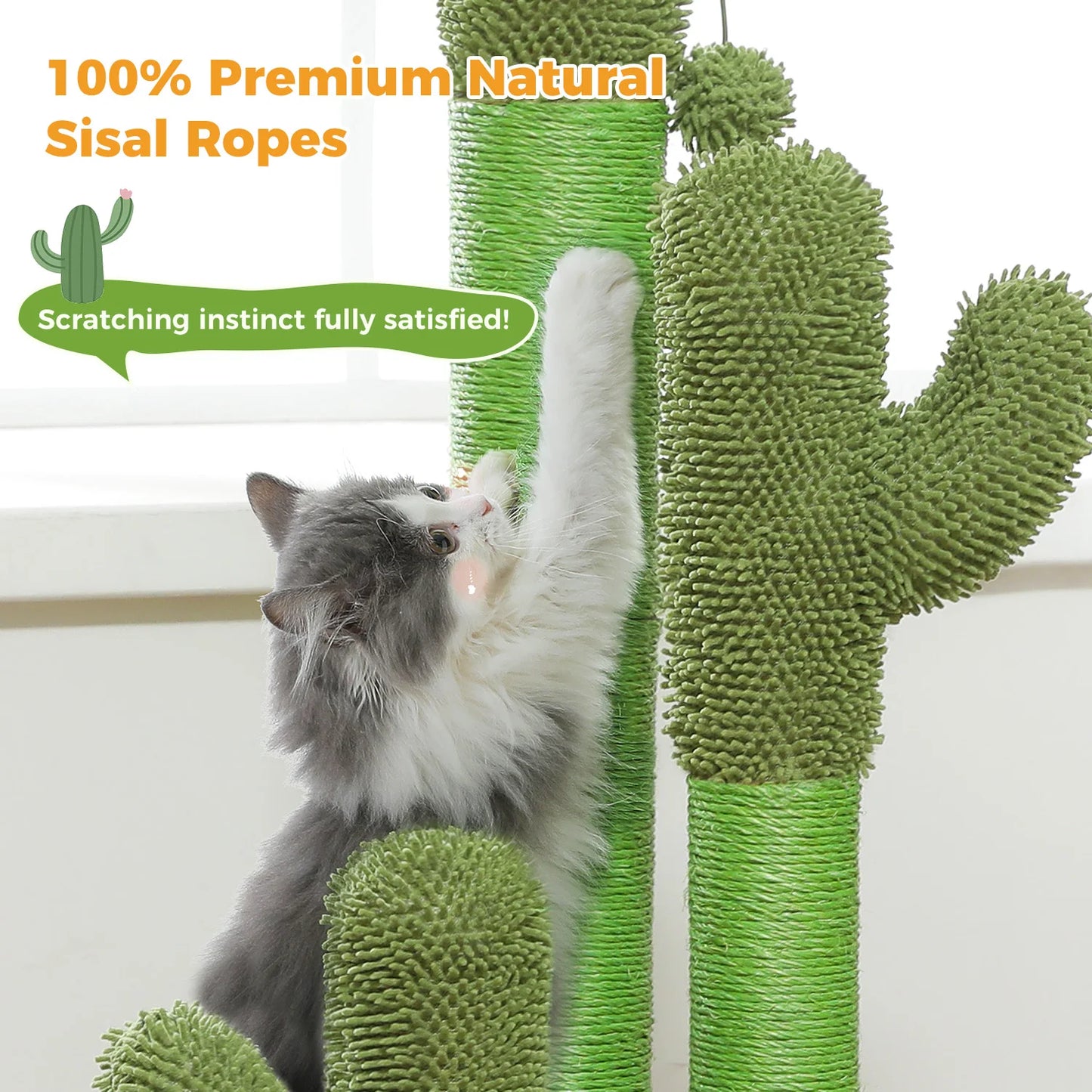 Cactus Cat Scratching Post with 3 Poles and Dangling Ball