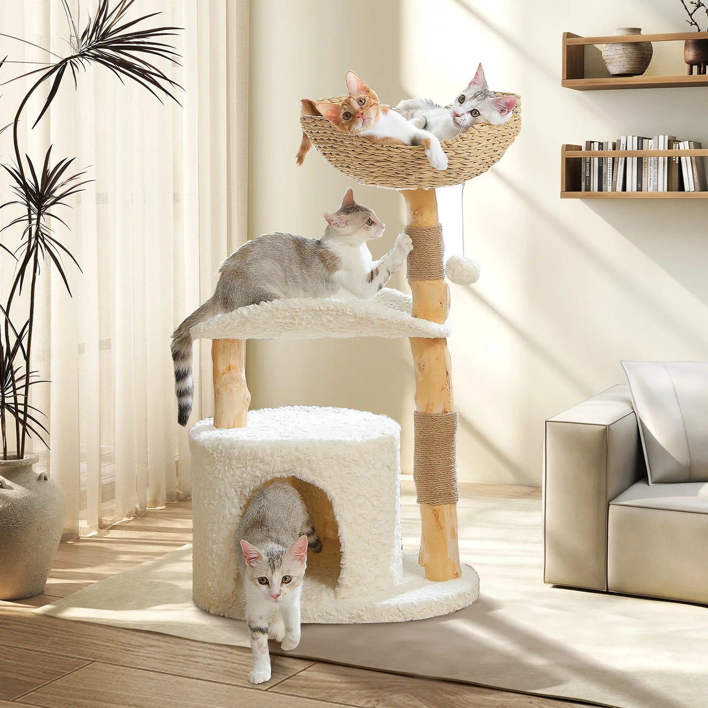Solid Wood Cat Tree Modern Tower With Spacious Condo