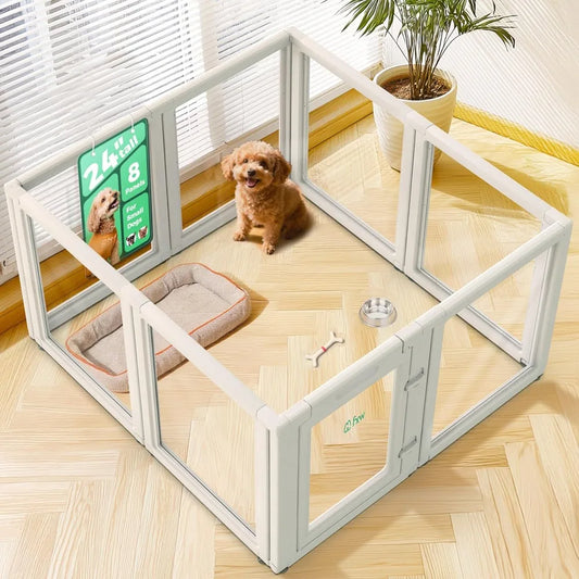 AuraSpace Acrylic Indoor Dog Playpen For Puppies And Small Dogs 24 Inch White