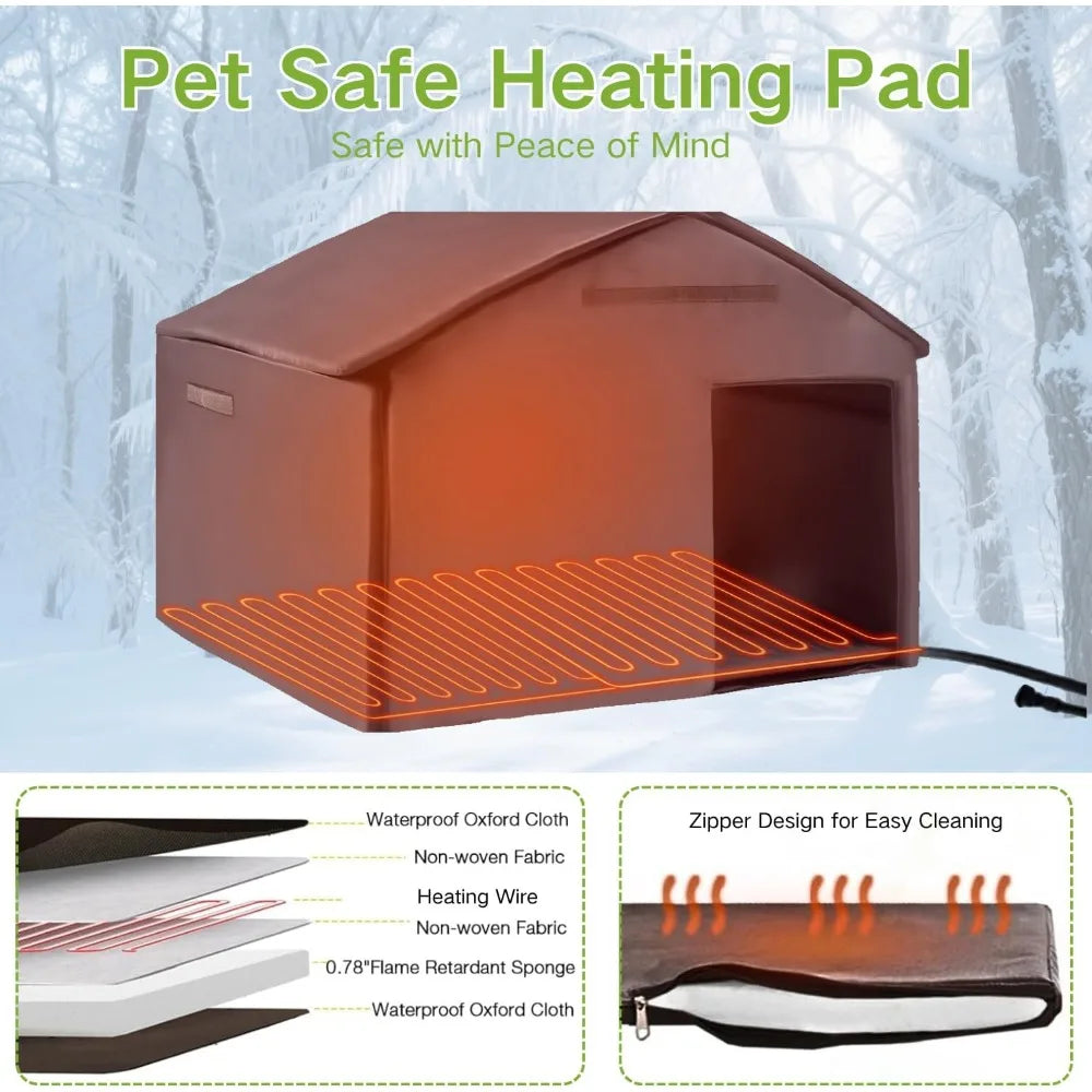 Outdoor Dog House Weatherproof With Heating Pad For Small To Medium Dogs