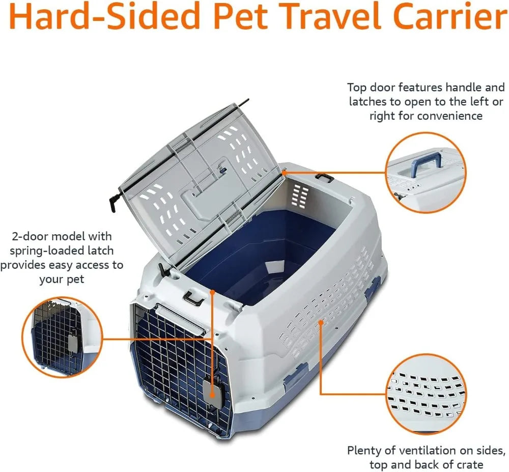 Hard Sided Pet Carrier With Two Doors Top Load Gray Blue