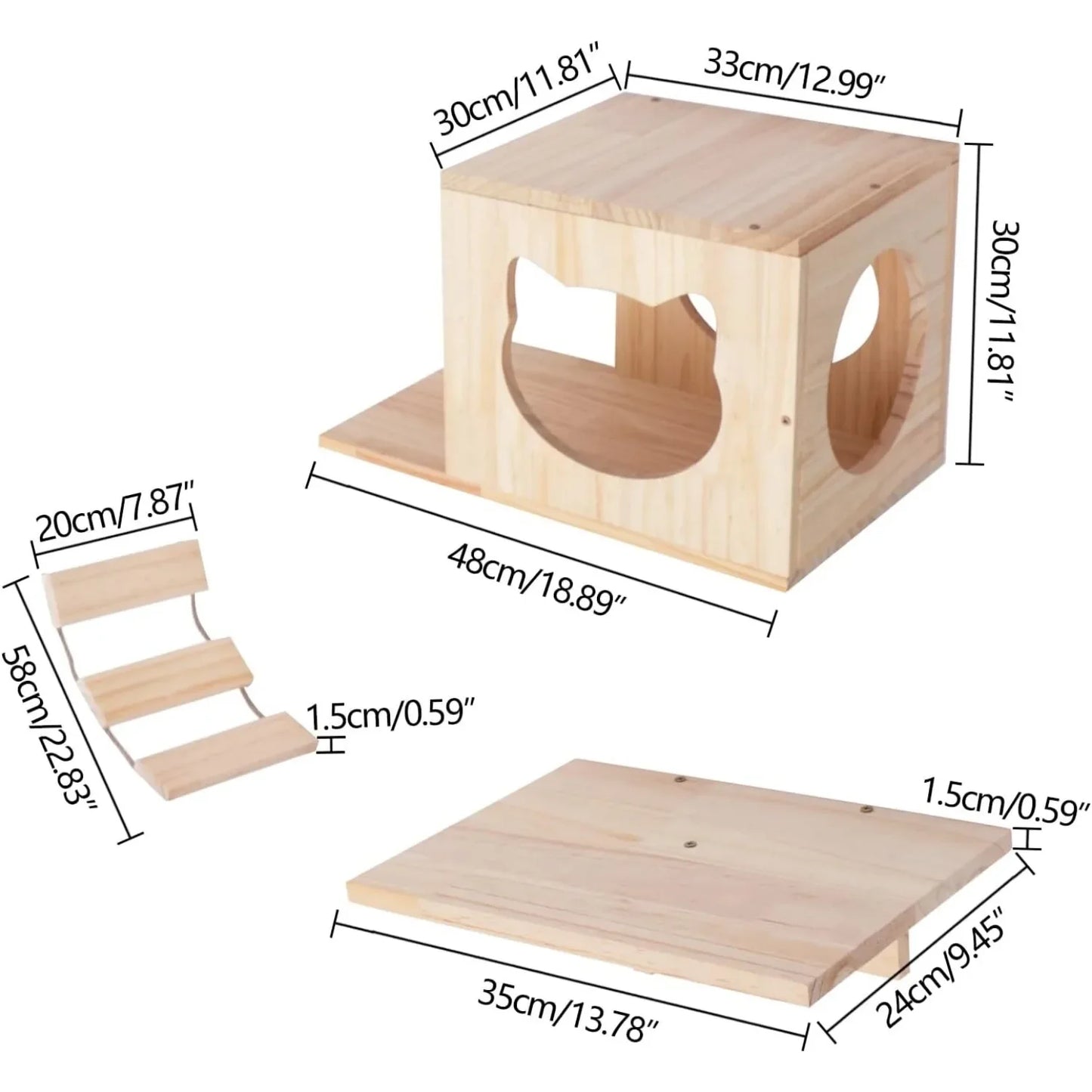 Wall Mounted Cat Tree Furniture Set with Shelves Ladders and Cat House for Indoor Climbing