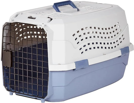 Hard Sided Pet Carrier With Two Doors Top Load Gray Blue