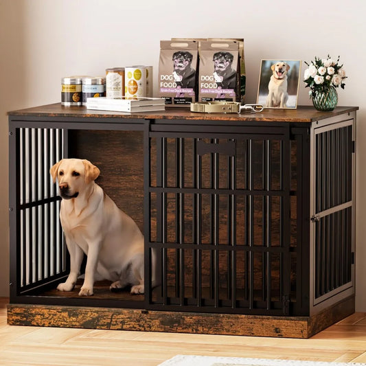 XXL Wooden Corner Dog Crate With Sliding Barn Door Frame