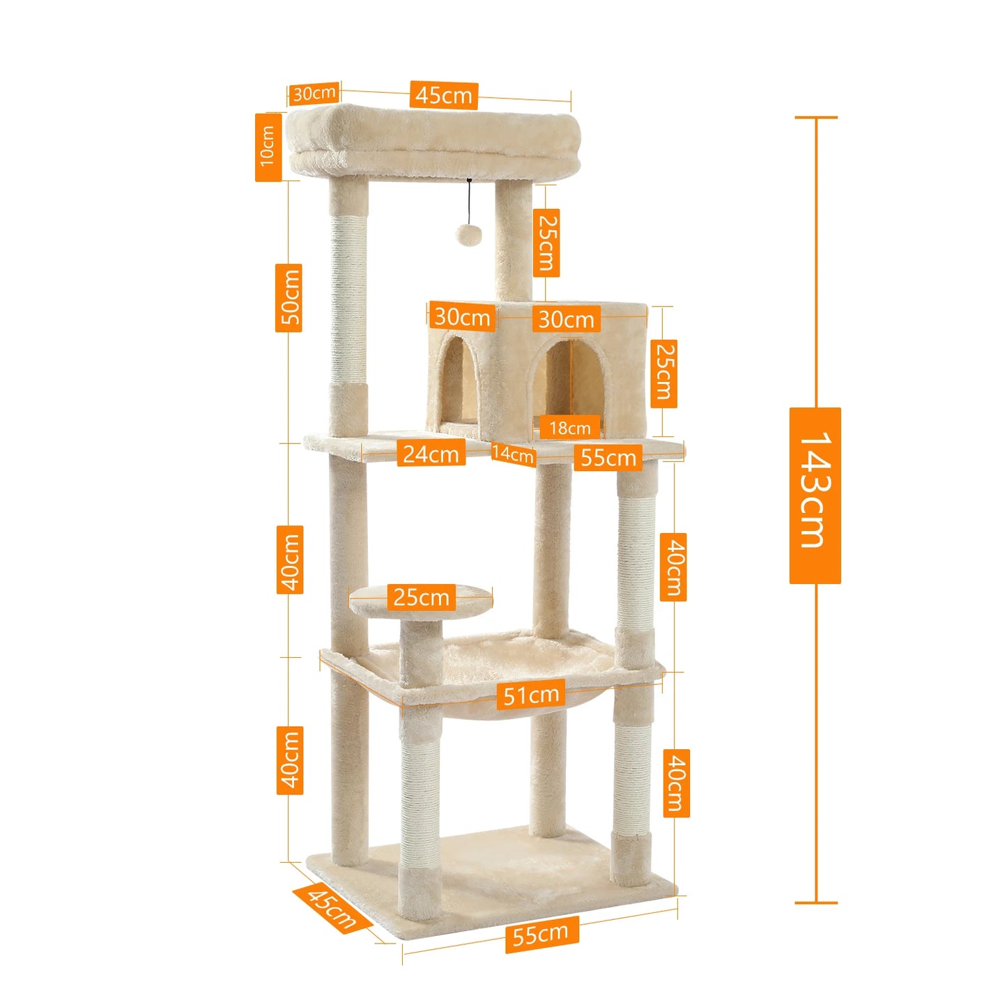 5 Level Indoor Cat Tree With Hammock And Sisal Posts