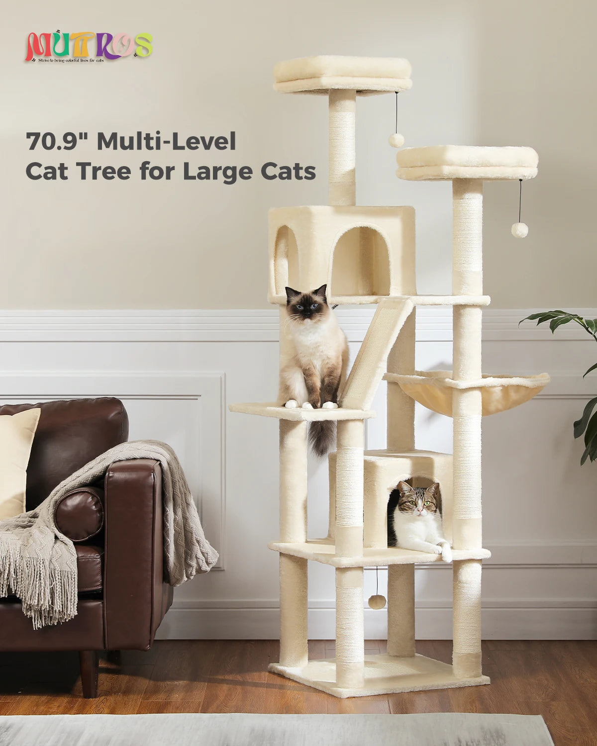 Large Cat Tree Tall Cat Tower for Indoor Cats Multi-Level Plush Condo with Scratching Posts and Perches