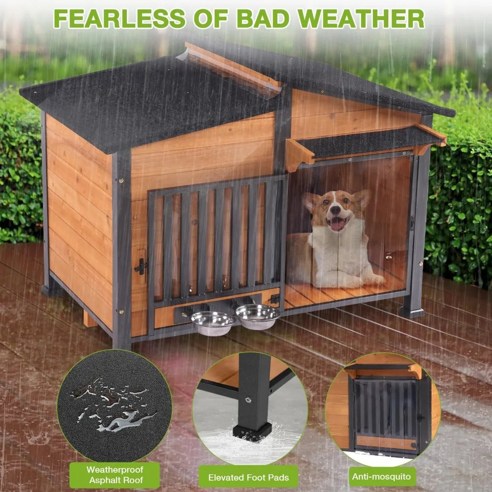 Outdoor Dog House Weatherproof With Heating Pad For Small To Medium Dogs