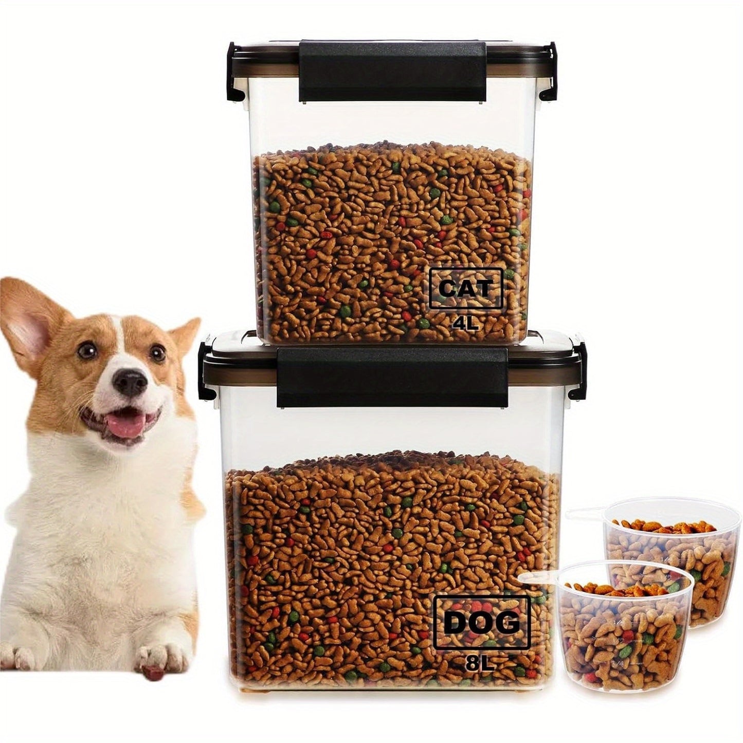Airtight Stackable Dog And Cat Food Storage Containers Black