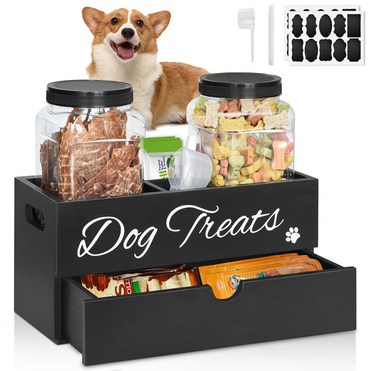 Pet Treat Organizer With Drawer Dual Jar Countertop