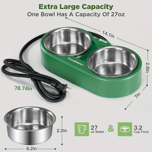 Heated Cat Bowl Outdoor Dual Stainless Bowls BPA Free