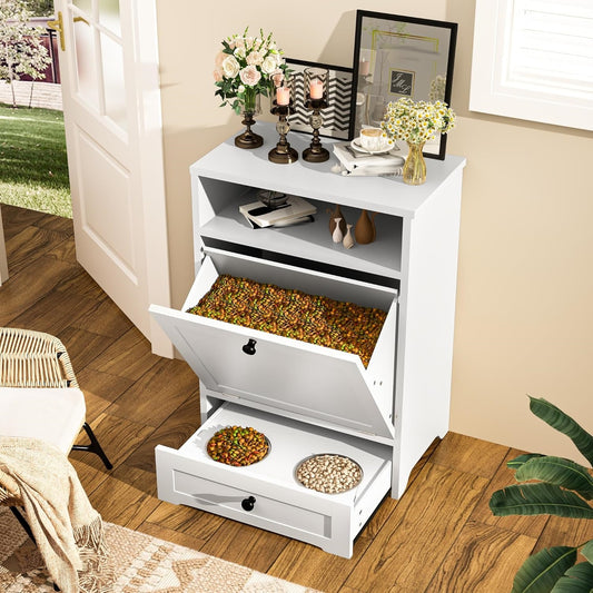 Wooden Elevated Dog Feeding Station With Storage Drawer