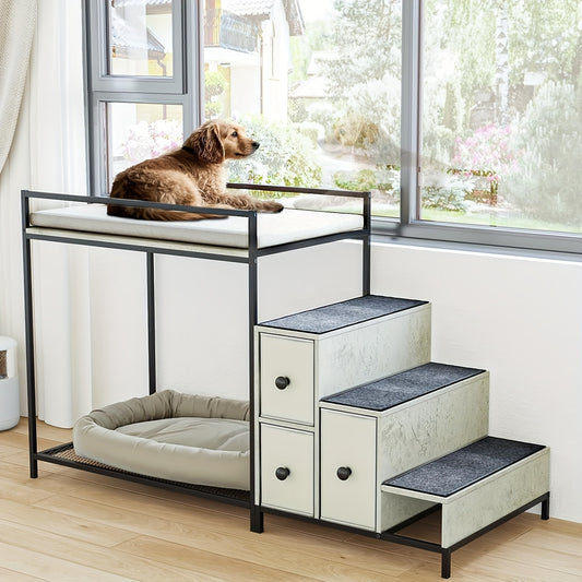 Multi Level Pet Bunk Bed with Stairs and Storage for Small to Medium Dogs