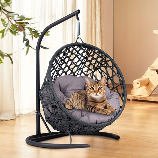Indoor Hanging Cat Swing Bed With Stand And Plush Cushion