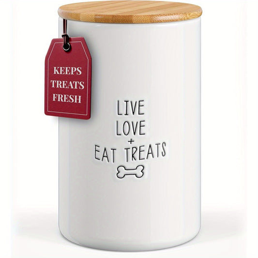 Large Ceramic Dog Treat Jar With Airtight Lid White Counter