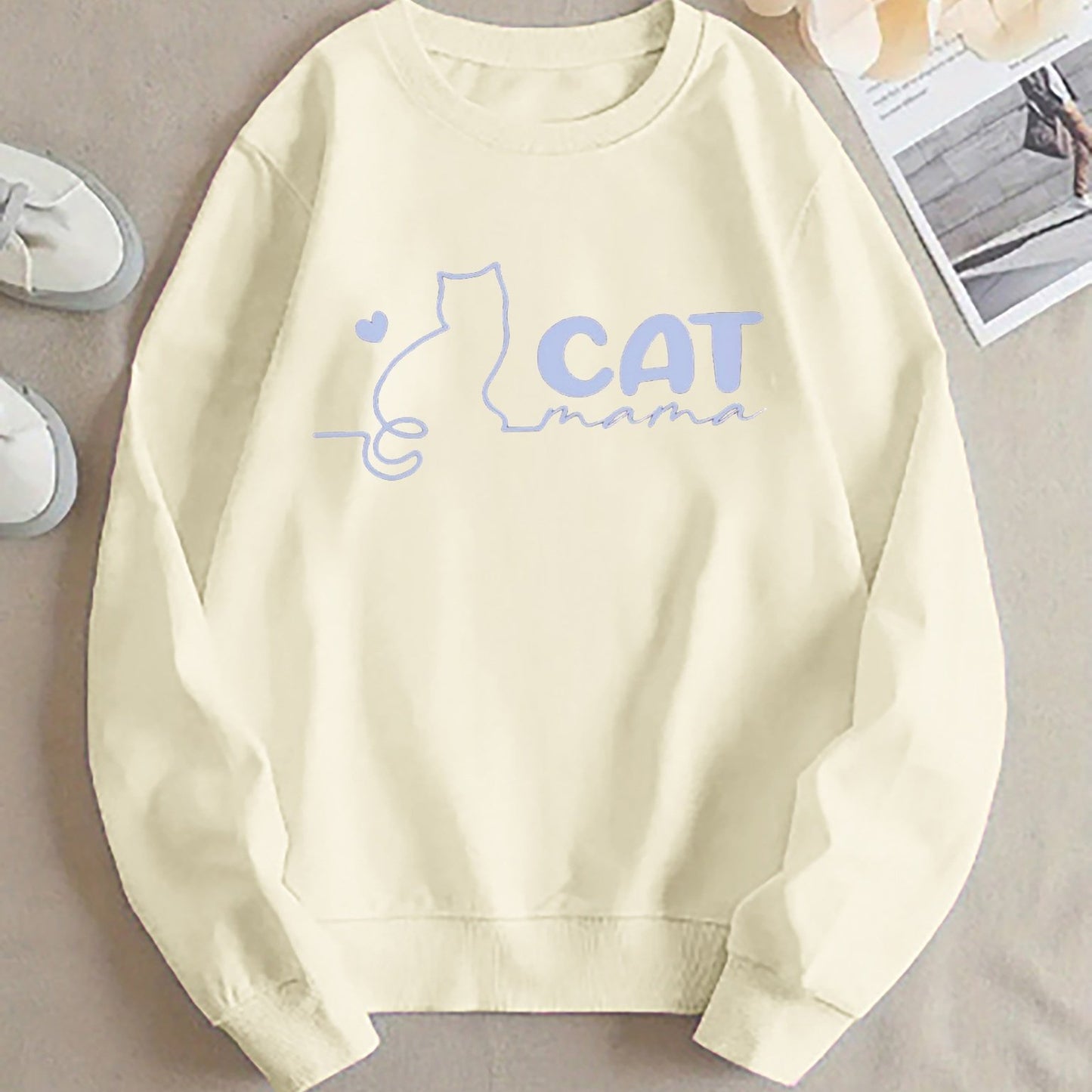 Cat Mom Women's Crewneck Casual Sweatshirt Cute Gift for Cat Lovers