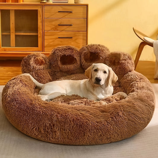 Large 43.5 Inch Cute Bear Paw Shaped Cozy Dog And Cat Bed Round Plush Mattress
