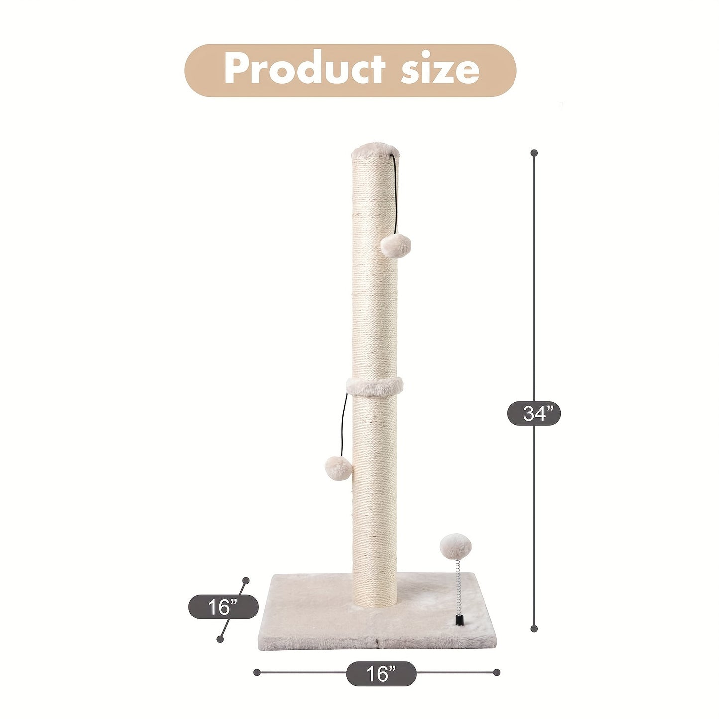 Ecoboom 34 Inch Tall Cat Scratching Post with Hanging Ball for Indoor Cats