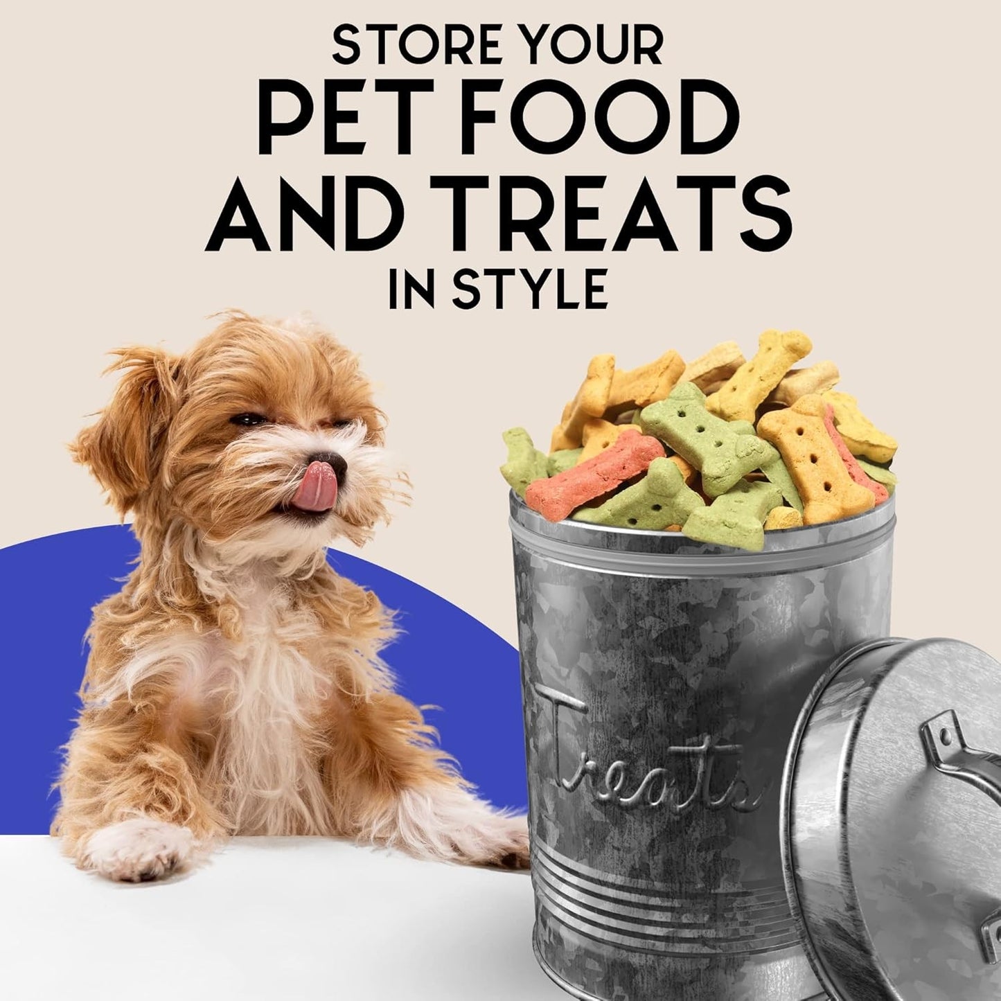 Amici Pet Retro Galvanized Treat Canister 72oz Push Top