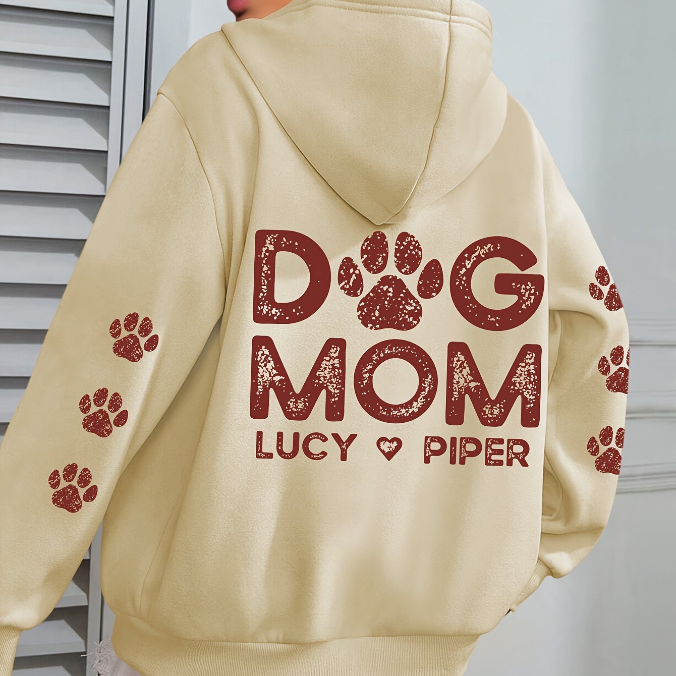 Plus Size Dog Mom Print Hoodie Casual Sweatshirt for Women with Pocket Winter and Fall