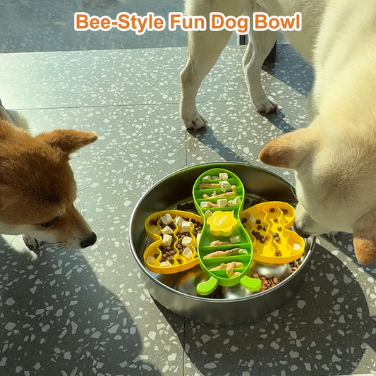 Stainless Steel Bee-Styled Slow Feeder Dog Bowl with Non-Slip Base for Healthy Digestion