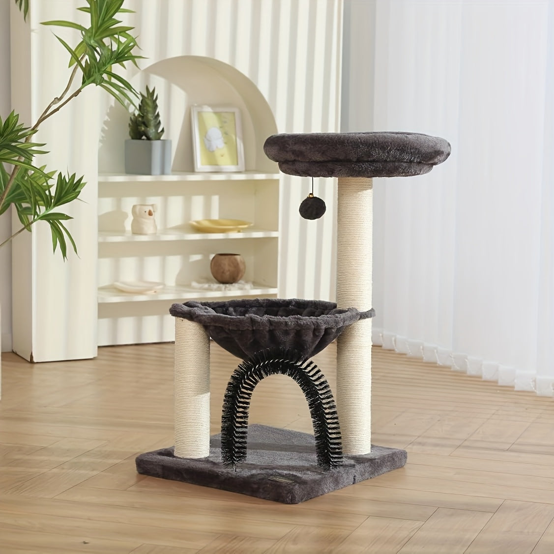 FluffyDream 27.5 Inch Multi-Level Cat Tree with Scratching Posts Plush Basket and Perch