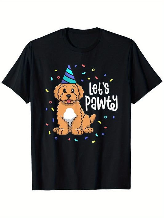 Let's Pawty Goldendoodle Dog Birthday T-Shirt for Men - 100 Percent Cotton Casual Tee