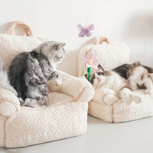 Warm and Comfortable Multi-Color Pet Sofa Bed with Removable Plush Cushion for Cats and Puppies