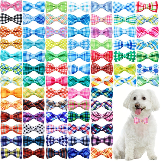 30pcs Plaid Dog and Cat Collars with Elastic Bands in Assorted Patterns and Colors