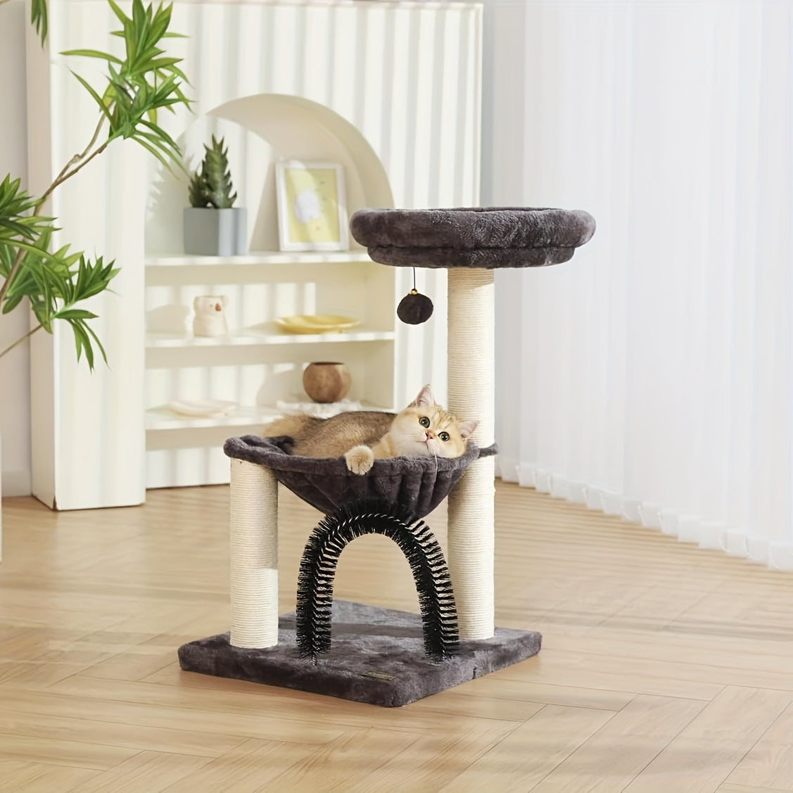 FluffyDream 27.5 Inch Multi-Level Cat Tree with Scratching Posts Plush Basket and Perch