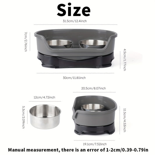 Stainless Steel Double Pet Bowl Set with Anti-Tip Design for Dogs and Cats