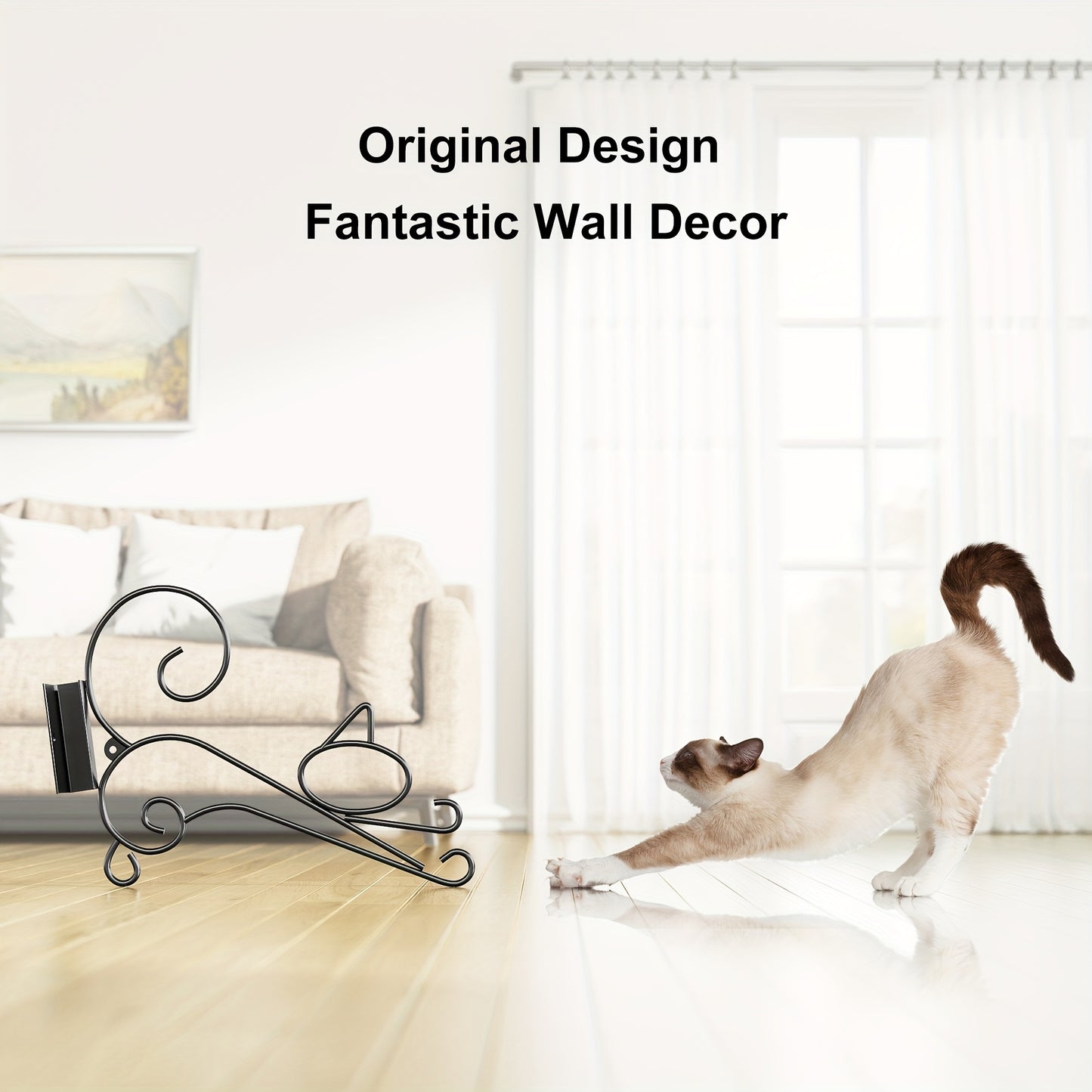 Cat Shaped Rustic Wood Corner Wall Shelves Carbonized Black