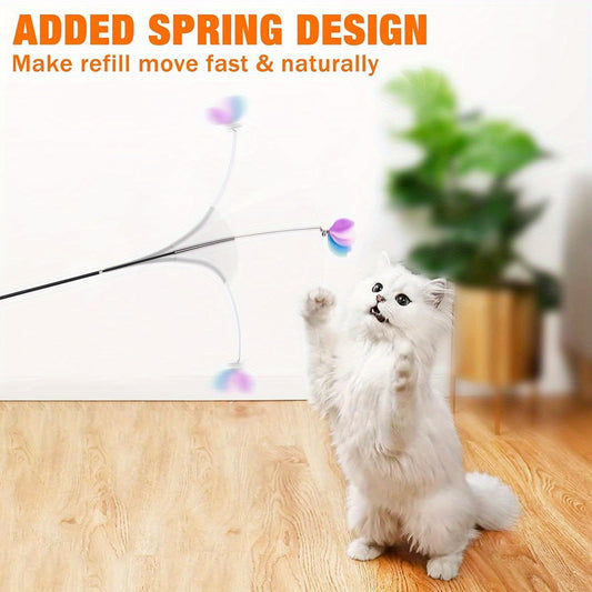 JXFUKAL 2025 Cat Toys 2in1 Spring Wand Teaser with Feather Refills for Indoor Kittens