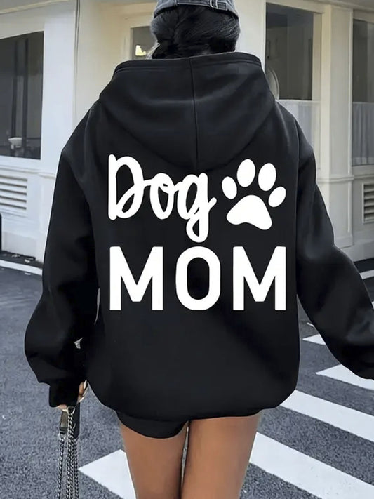 Womens Dog Mom Graphic Hoodie Cozy Heavyweight Sweatshirt with Kangaroo Pocket and Drawstring