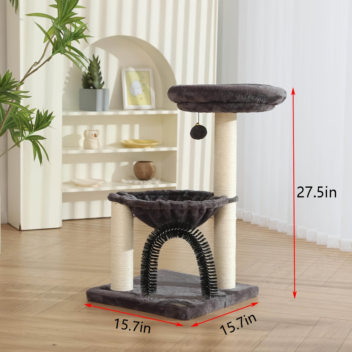 FluffyDream 27.5 Inch Multi-Level Cat Tree with Scratching Posts Plush Basket and Perch