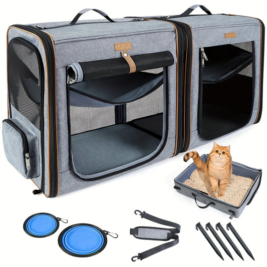 Dog Carrier For Medium Dogs And Large Cats With Litter Box Travel Crate And Playpen Grey