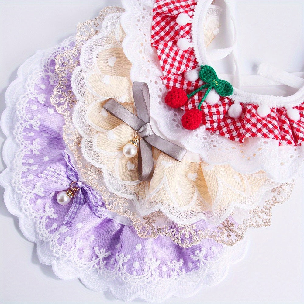 Fairy Wind Pet Lace Drool Towel with Floral and Plaid Patterns for Stylish Dogs and Cats